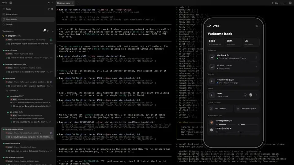 Orca desktop with the mobile companion app