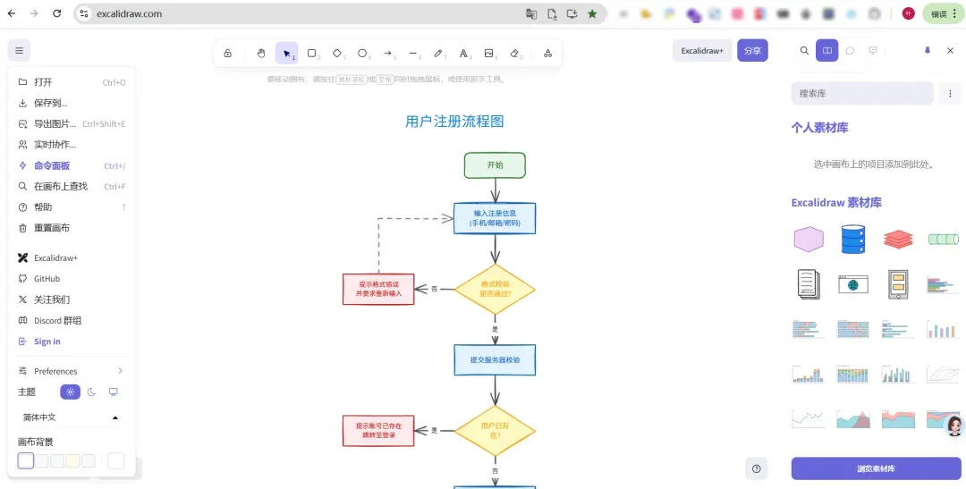 Excalidraw 手绘流程图
