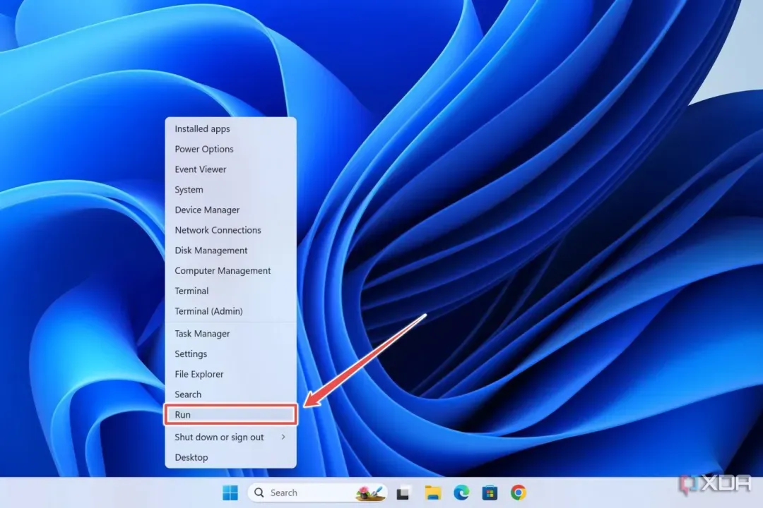 The procedure to open the Run window from the Start button