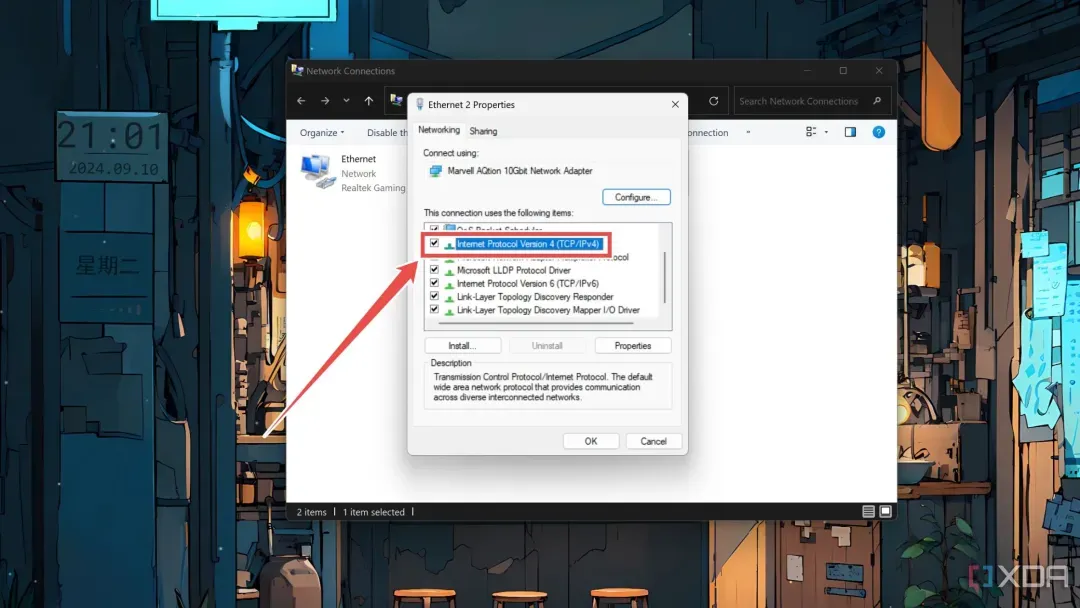 Changing the Internet Protocol version 4 (TCP/IPv4) setting in Windows 11