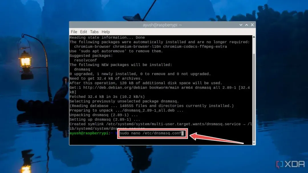 Opening the dhclient.conf file on the Raspberry Pi